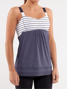 Lululemon Womens Run Back On Track Tank Top Indigo blue / White Striped Size 8